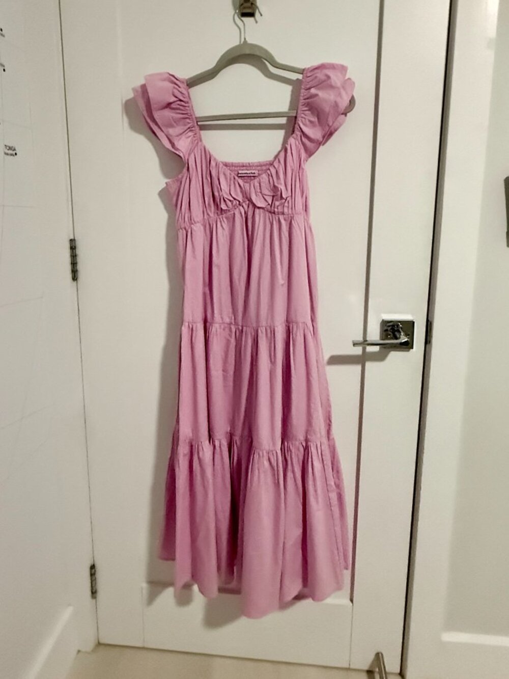 Abercrombie & Fitch Light Pink Ruffle Sleeve Poplin Midaxi Dress SP - Picture 2 of 4